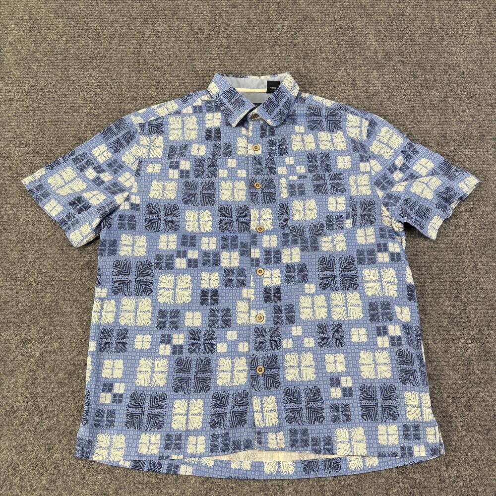 Nat Nast Shirt Mens Medium Blue Geometric Silk Blend Short Sleeve Button Up - Picture 1 of 9